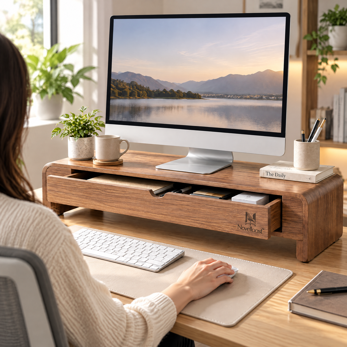 Novellaast™ WoodLine Monitor Stand with Storage Drawer image 4