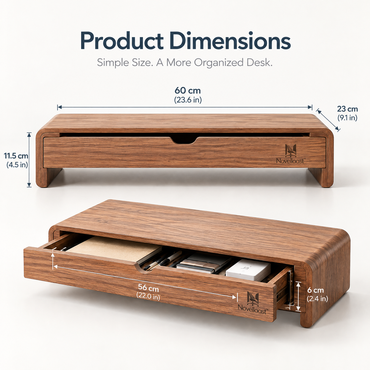 Novellaast™ WoodLine Monitor Stand with Storage Drawer image 5