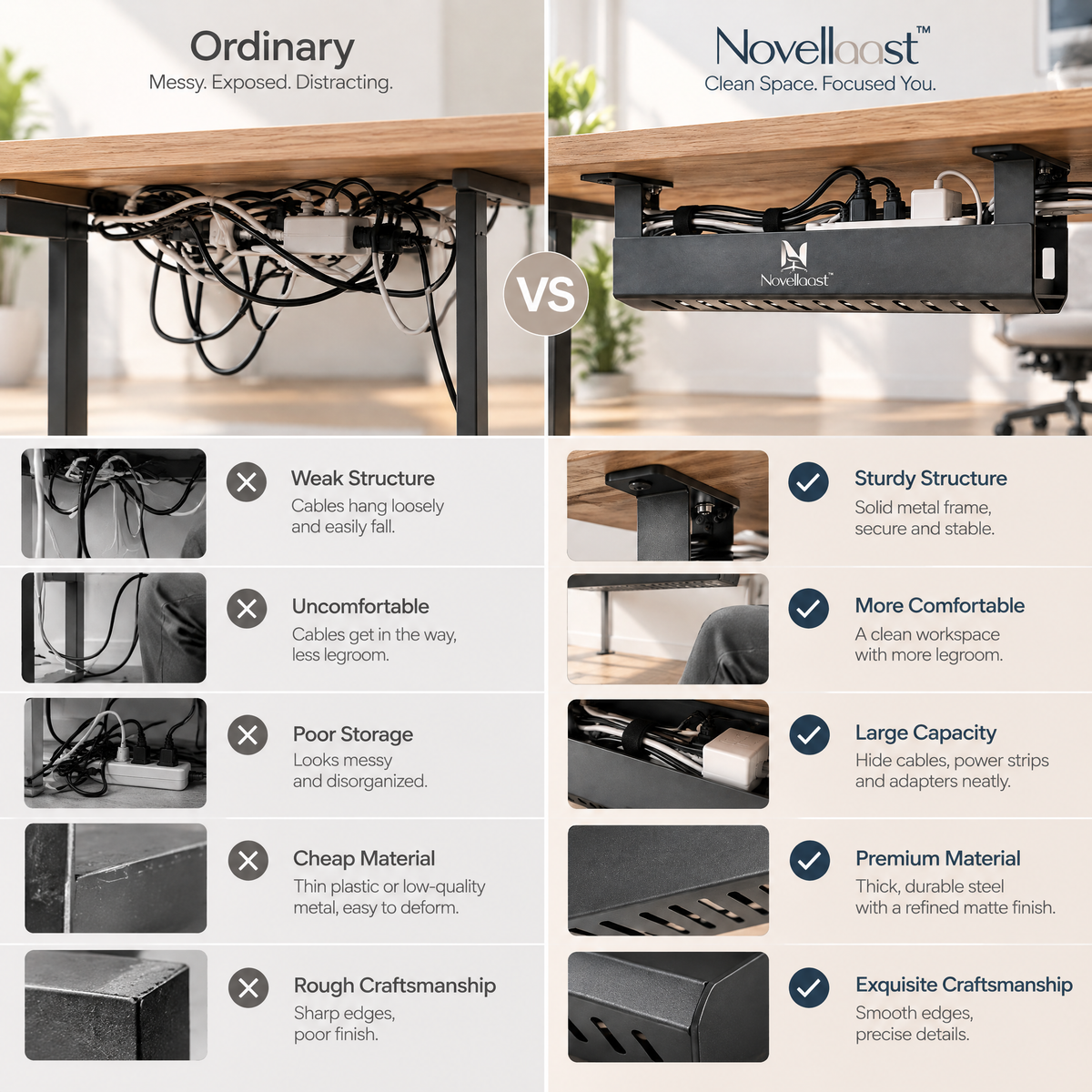 Novellaast™ FlexRoute Under Desk Cable Management Tray image 5